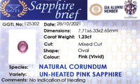 1.23CTS Unheated Pink Sapphire - Benny's Gems Creations