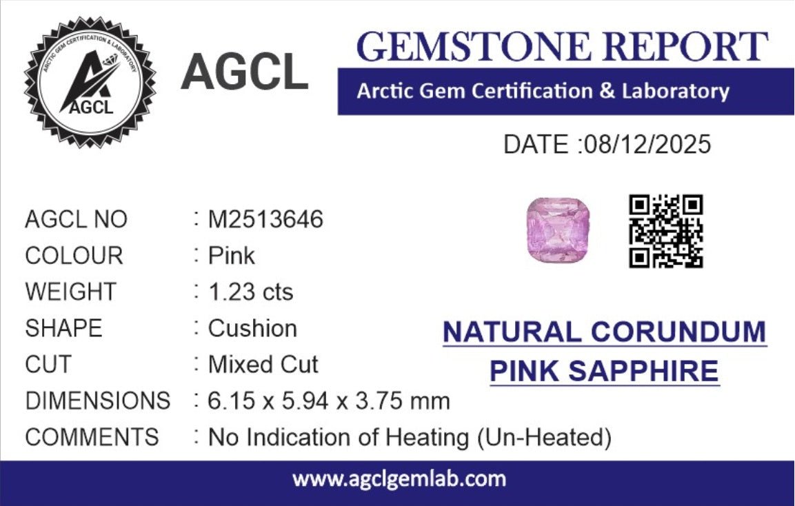1.23cts Unheated Pink Sapphire - Benny's Gems Creations