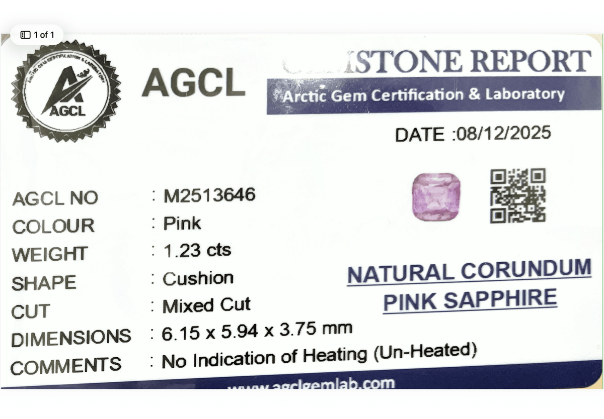 1.23cts Unheated Pink Sapphire - Benny's Gems Creations