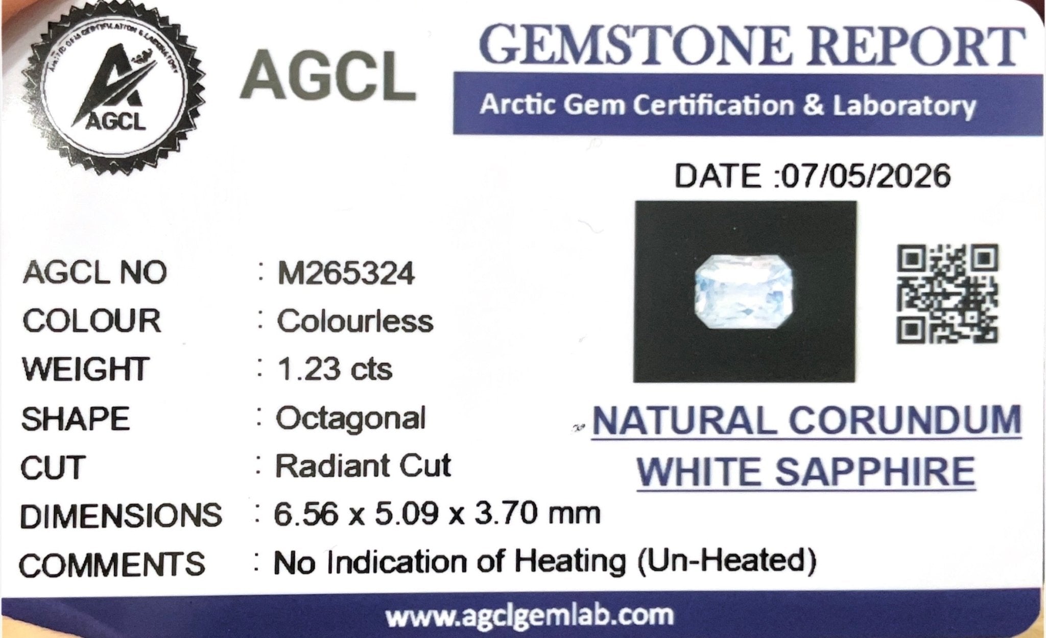 1.23cts Unheated White Sapphire - Benny's Gems Creations
