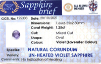1.25CTS Unheated Lavender Sapphire - Benny's Gems Creations