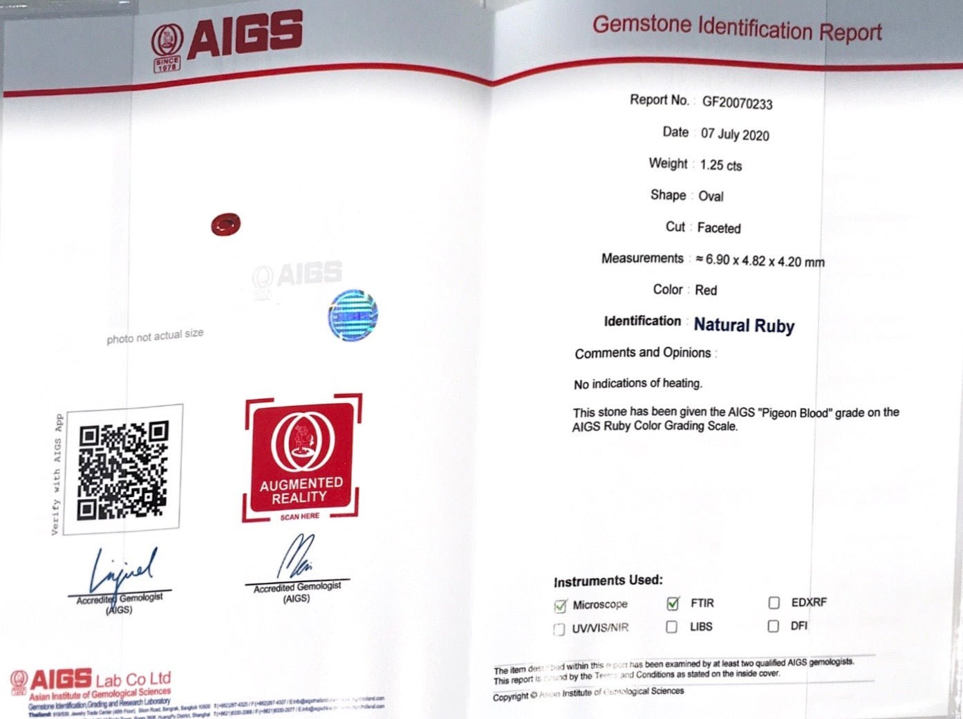 1.25CTS Unheated Pigeon Blood Ruby - Benny's Gems Creations