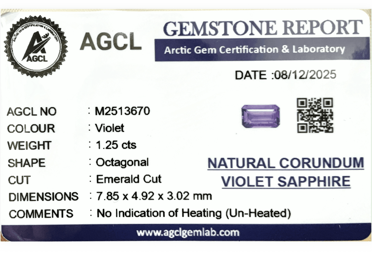 1.25cts Unheated Violet Sapphire - Benny's Gems Creations