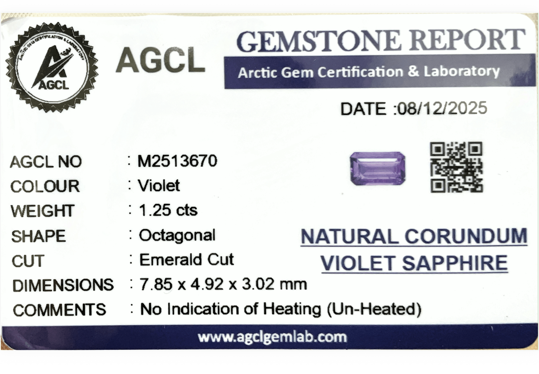 1.25cts Unheated Violet Sapphire - Benny's Gems Creations