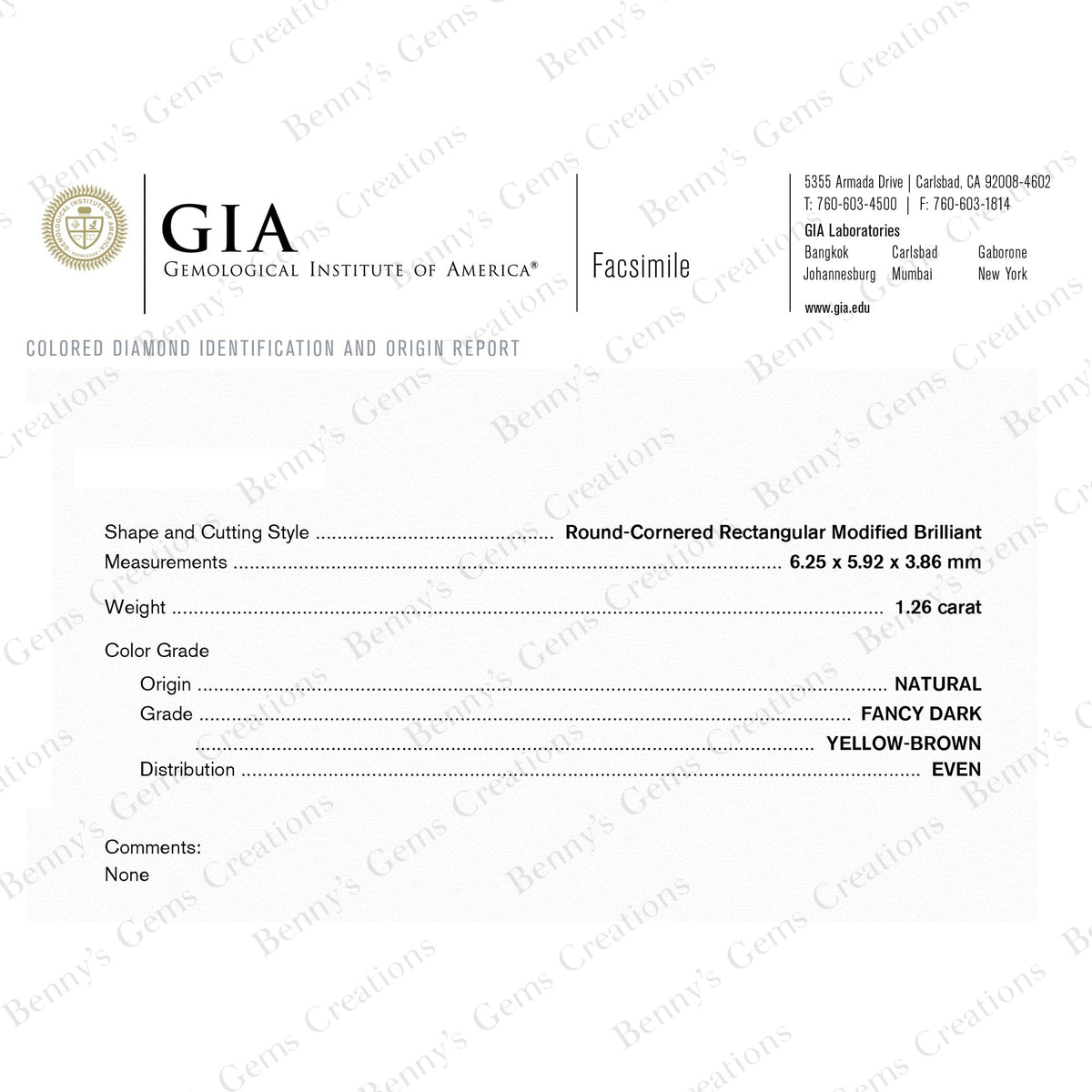 1.26CTS Fancy Dark Yellow - Brown Diamond - Benny's Gems Creations