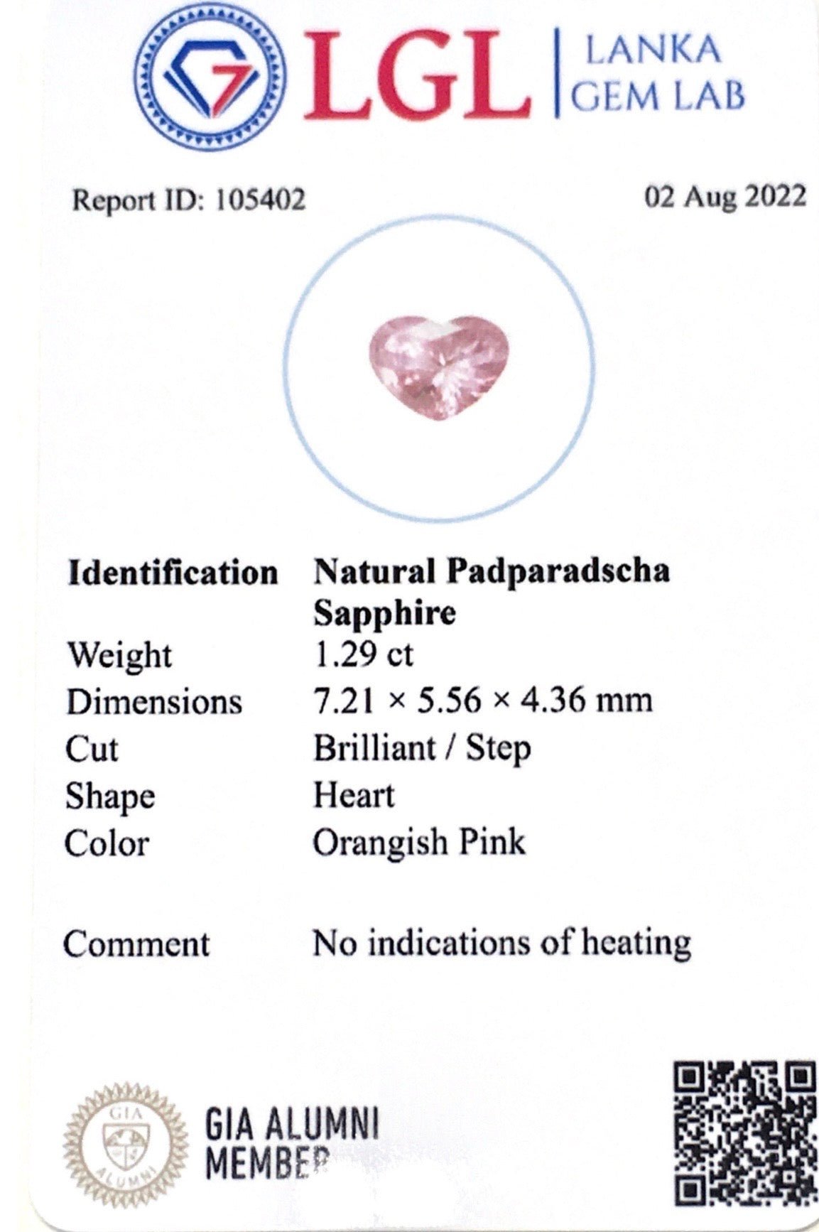1.29CTS Unheated Padparadscha - Benny's Gems Creations