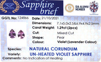 1.29CTS Unheated Pear Violet Sapphire Pair - Benny's Gems Creations