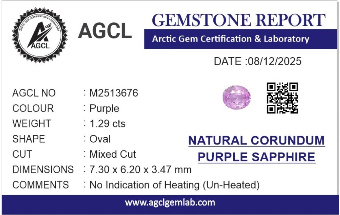 1.29cts Unheated Purple Sapphire - Benny's Gems Creations
