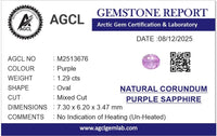 1.29cts Unheated Purple Sapphire - Benny's Gems Creations