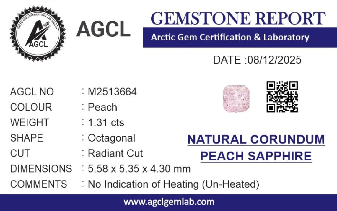 1.31Cts Unheated Peach Sapphire - Benny's Gems Creations