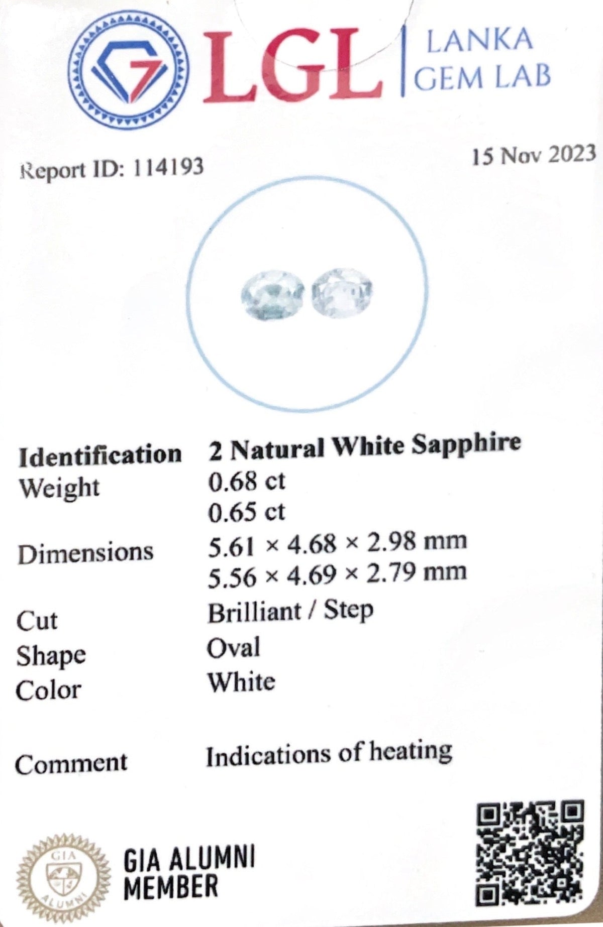 1.34CTS Natural White Sapphire Pair - Benny's Gems Creations