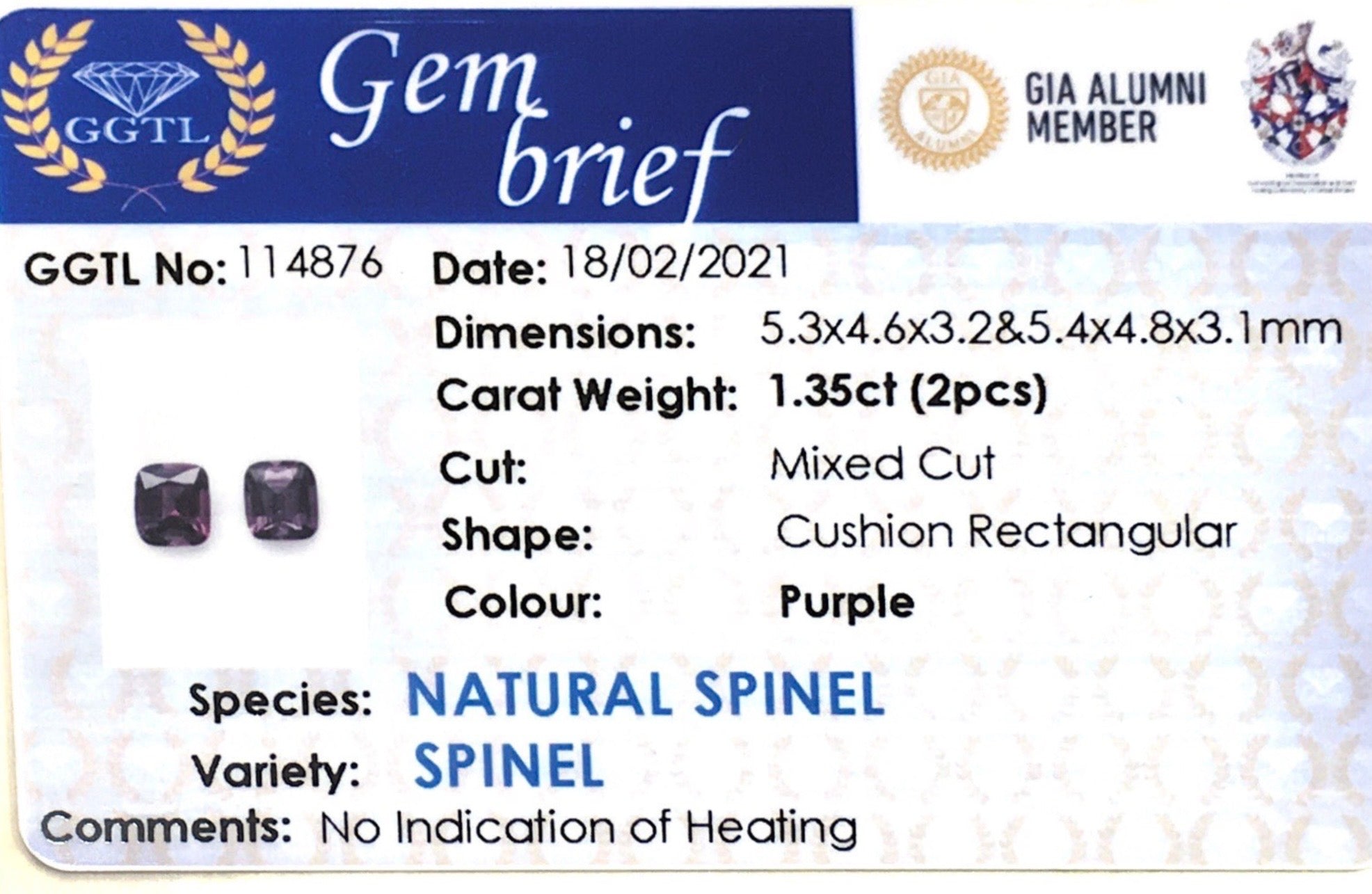 1.35CTS Natural Purple Spinel Pair - Benny's Gems Creations
