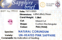 1.38CTS Unheated Vivid Pink Sapphire - Benny's Gems Creations