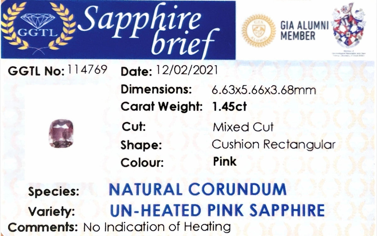 1.45CTS Unheated Pink Sapphire - Benny's Gems Creations