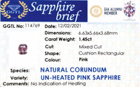 1.45CTS Unheated Pink Sapphire - Benny's Gems Creations