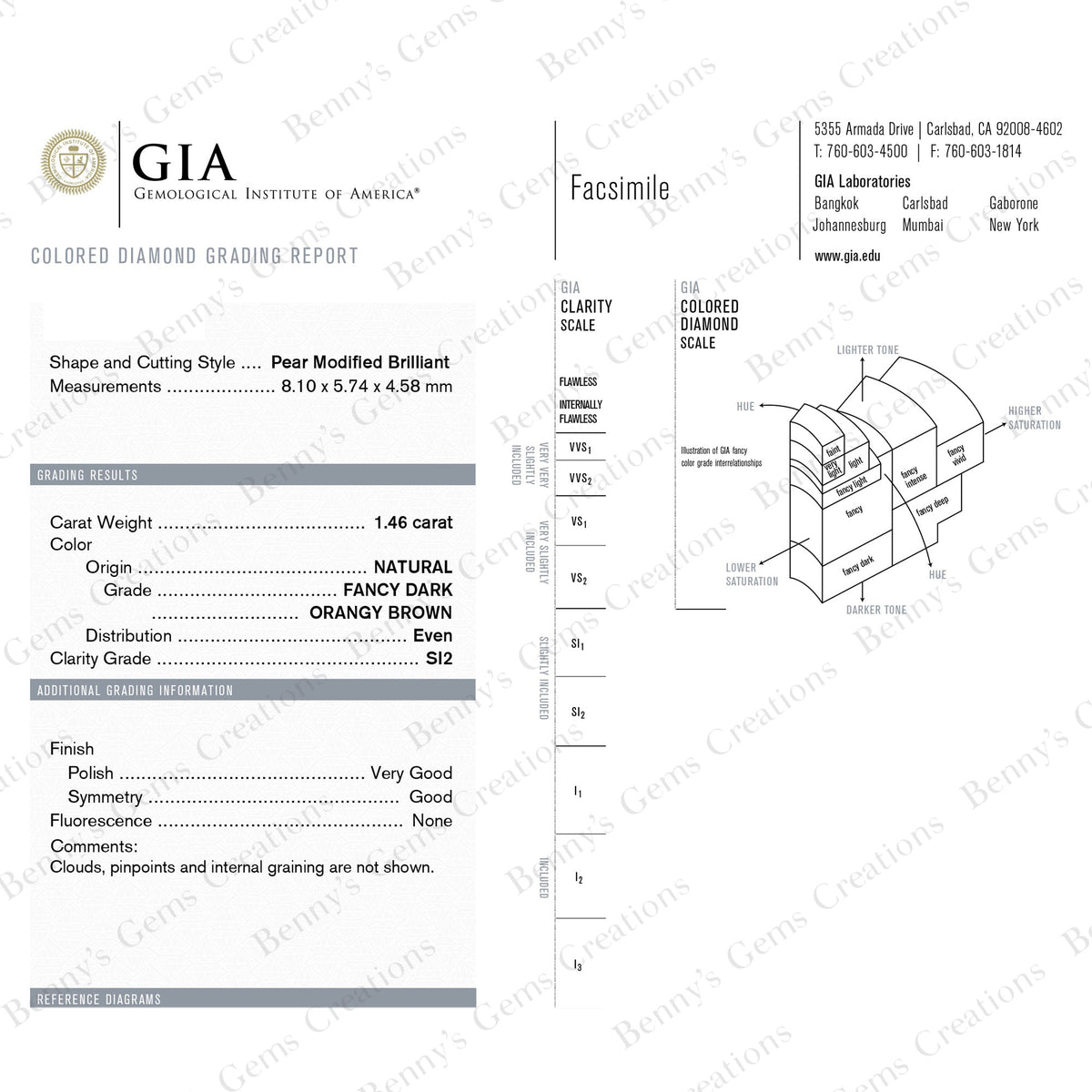 1.46CTS Fancy Dark Orange Brown Diamond - Benny's Gems Creations