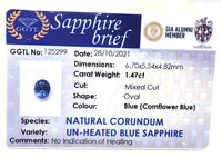 1.47CTS Unheated Cornflower Sapphire - Benny's Gems Creations