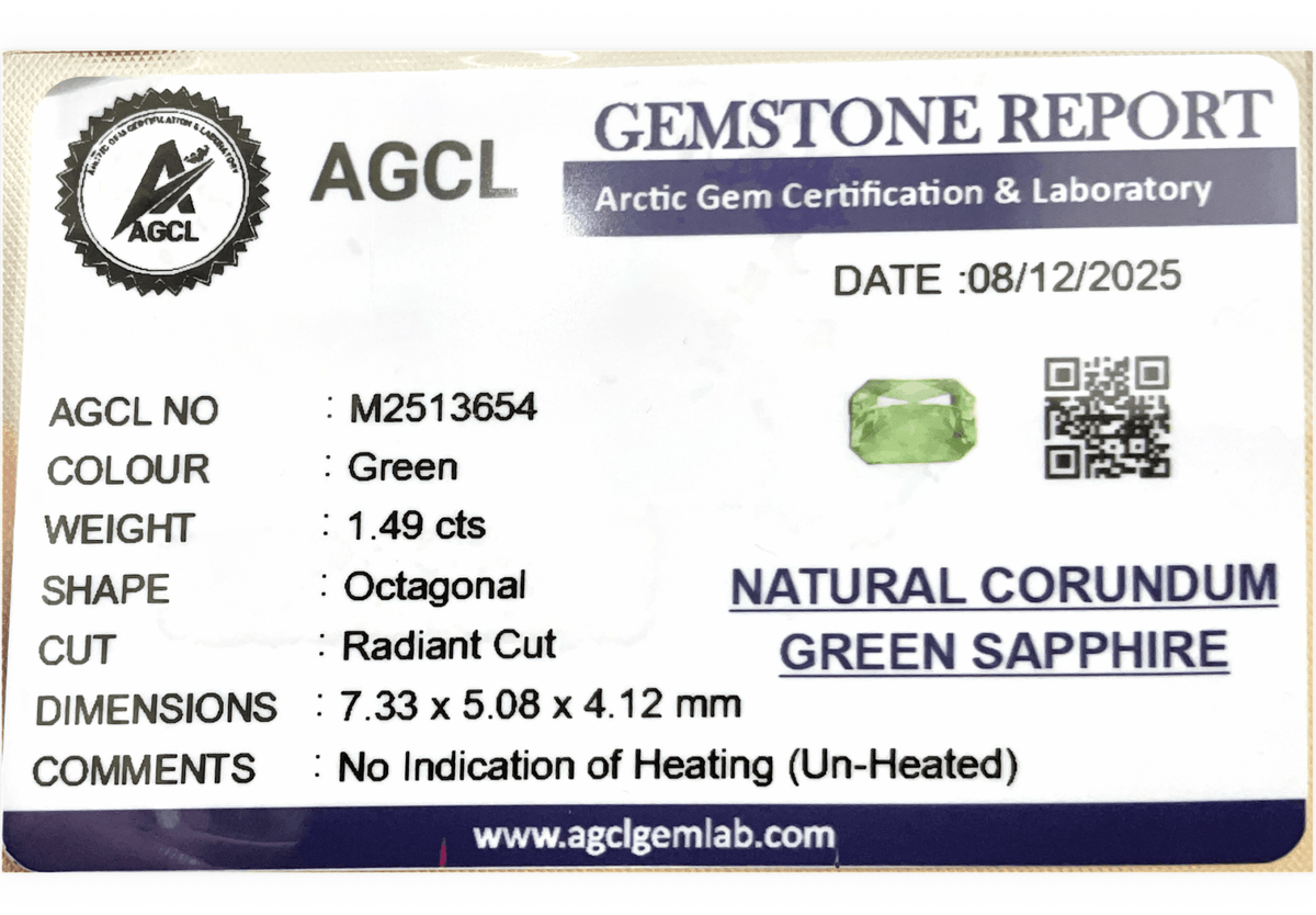 1.49cts Unheated Green Sapphire - Benny's Gems Creations