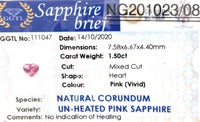 1.50CTS Unheated Pink Heart Sapphire - Benny's Gems Creations