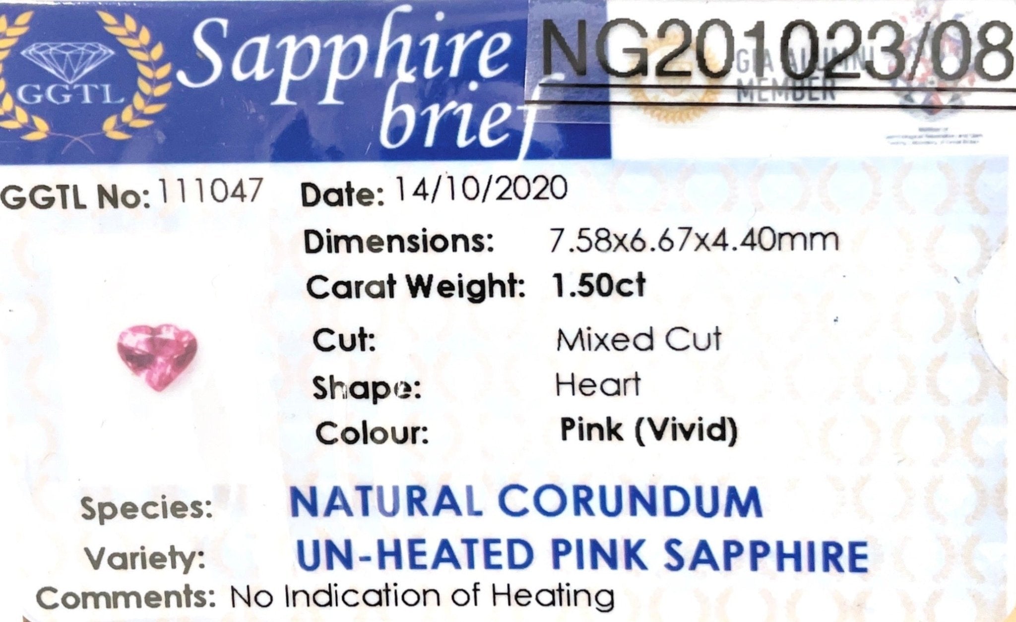 1.50CTS Unheated Pink Heart Sapphire - Benny's Gems Creations