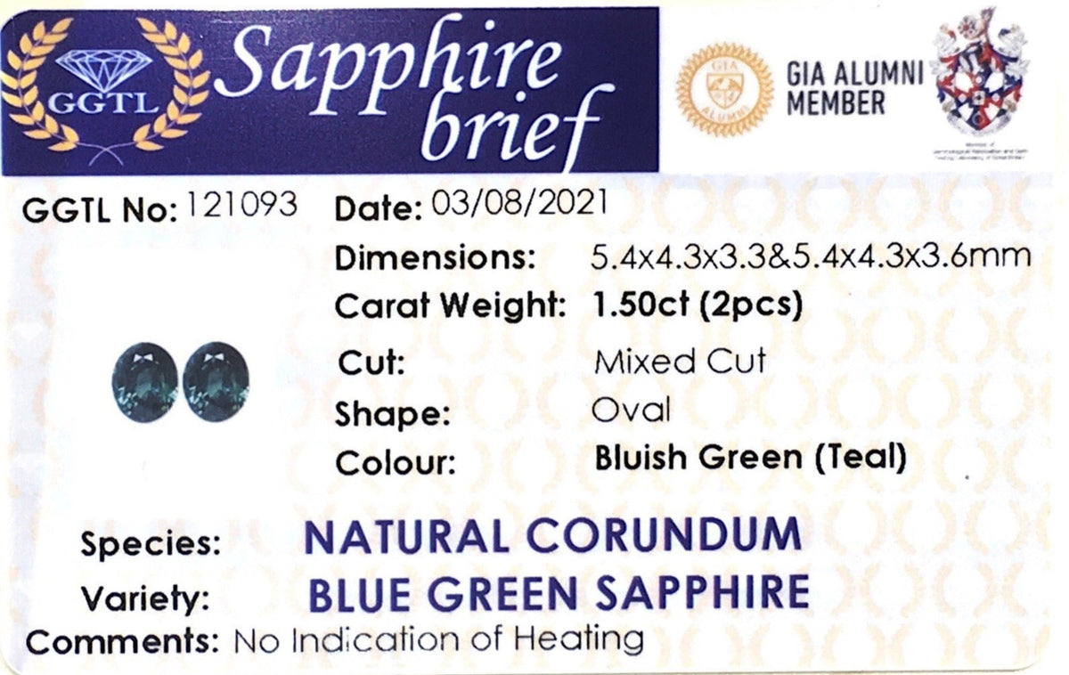1.50CTS Unheated Teal Sapphire Pair - Benny's Gems Creations