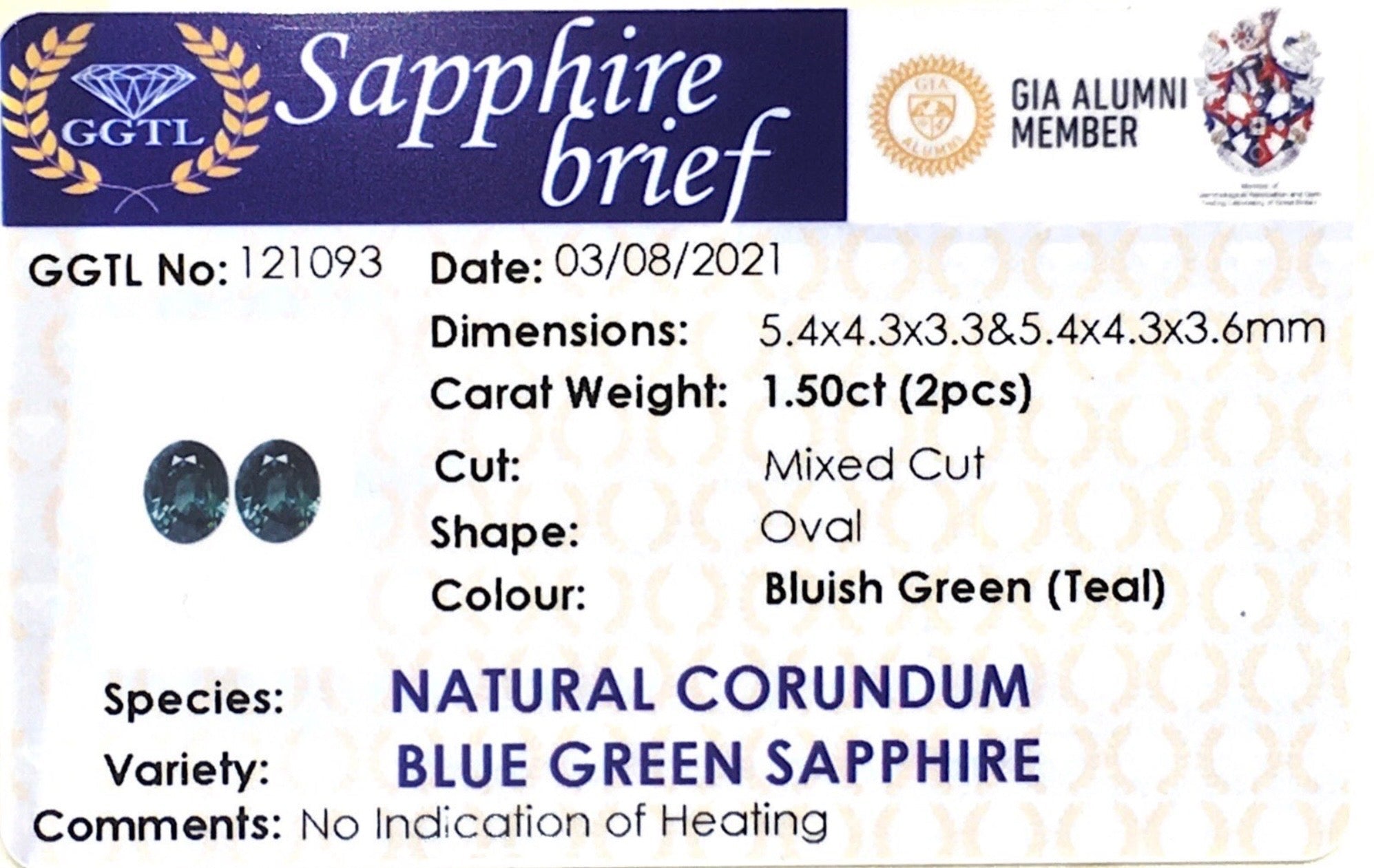 1.50CTS Unheated Teal Sapphire Pair - Benny's Gems Creations