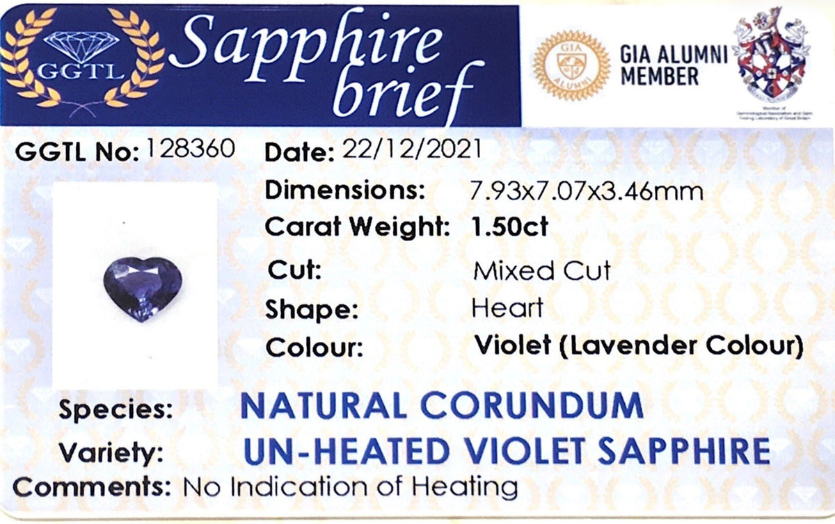 1.50CTS Unheated Violet Sapphire - Benny's Gems Creations