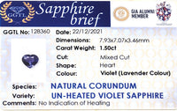 1.50CTS Unheated Violet Sapphire - Benny's Gems Creations