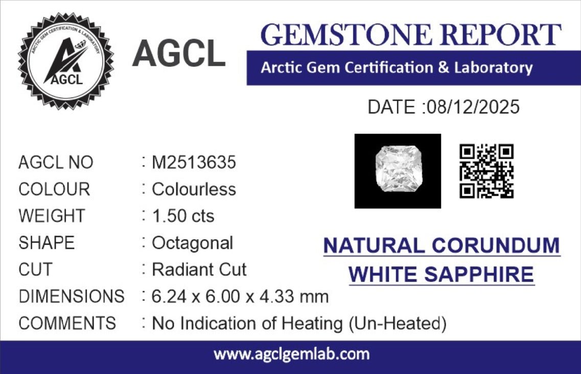 1.50cts Unheated White Sapphire - Benny's Gems Creations