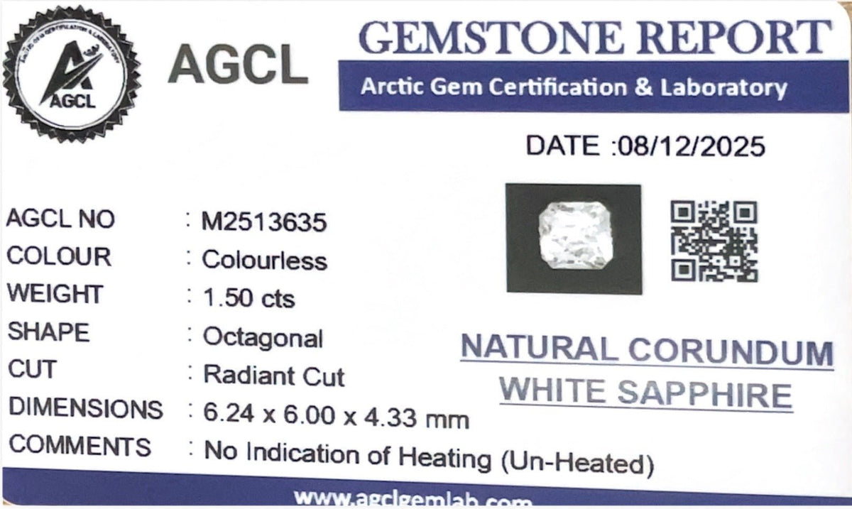 1.50cts Unheated White Sapphire - Benny's Gems Creations
