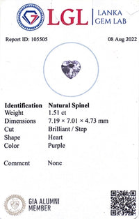 1.51CTS Purple Spinel - Benny's Gems Creations