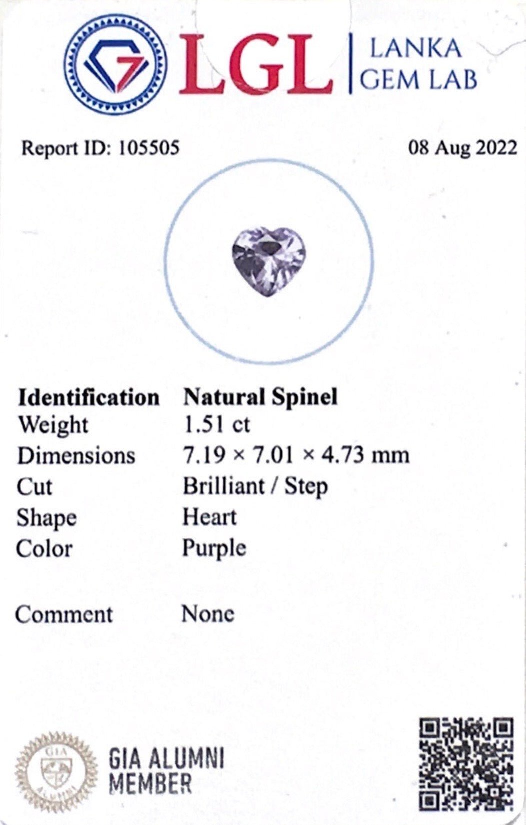 1.51CTS Purple Spinel - Benny's Gems Creations