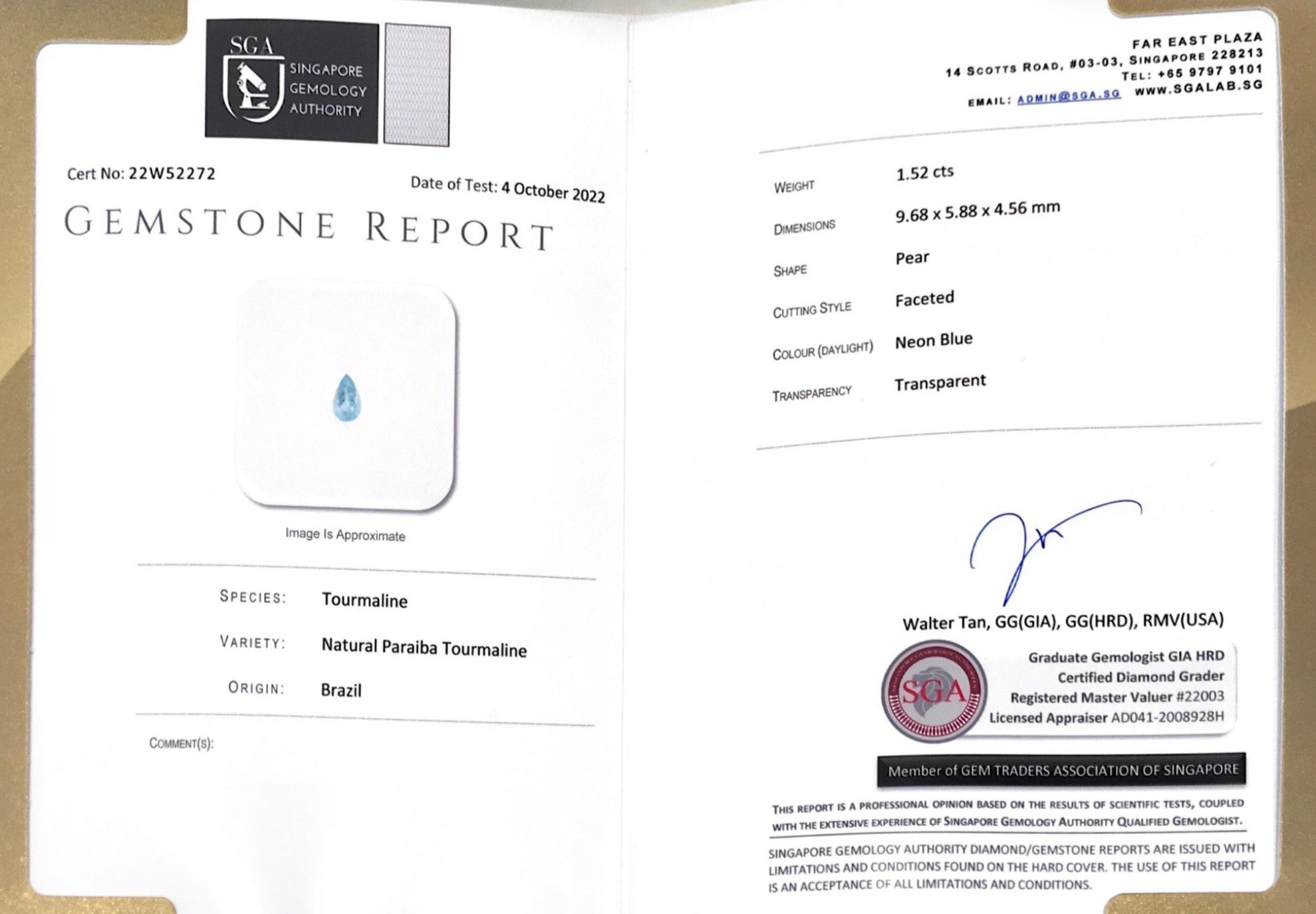 1.52CTS Brazilian Paraiba Tourmaline - Benny's Gems Creations