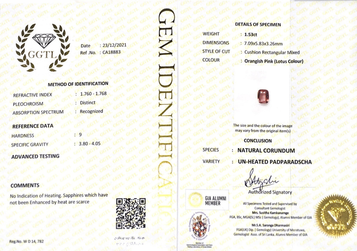 1.53CTS Unheated Padparadscha - Benny's Gems Creations