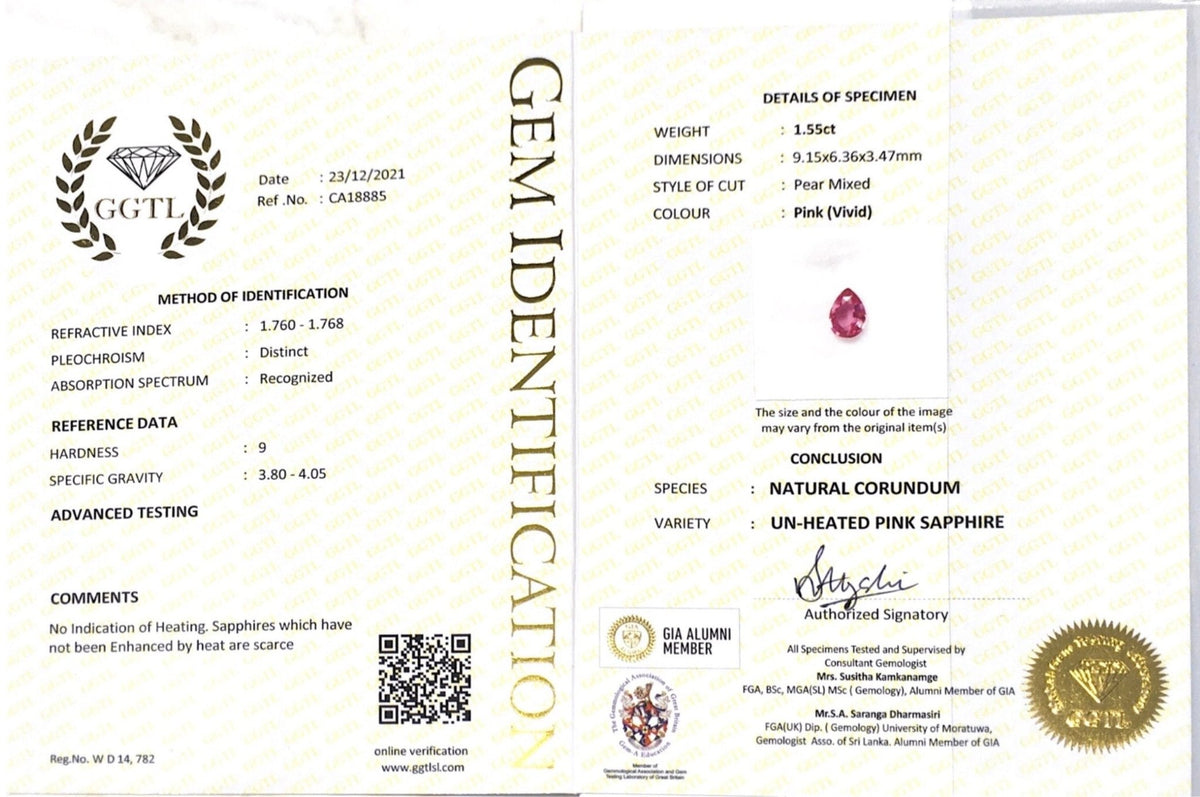 1.55CTS Unheated Pink Sapphire - Benny's Gems Creations