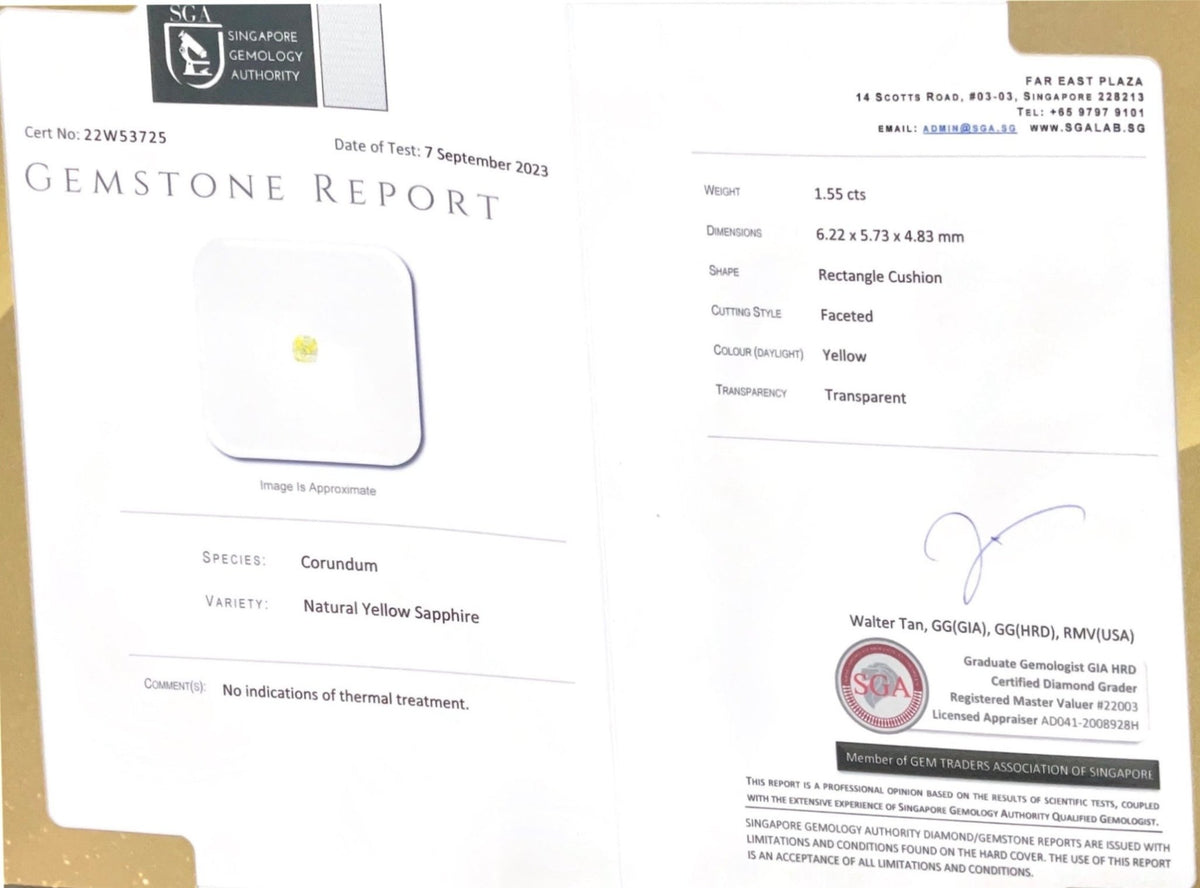 1.55CTS Unheated Yellow Sapphire - Benny's Gems Creations