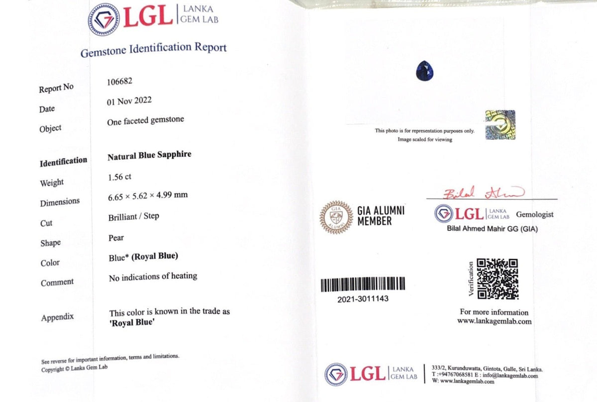 1.56CTS Unheated Blue Sapphire - Benny's Gems Creations