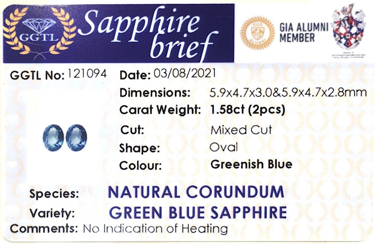 1.58CTS Unheated Teal Sapphire Pair - Benny's Gems Creations