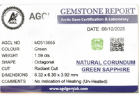 1.59cts Unheated Green Sapphire - Benny's Gems Creations