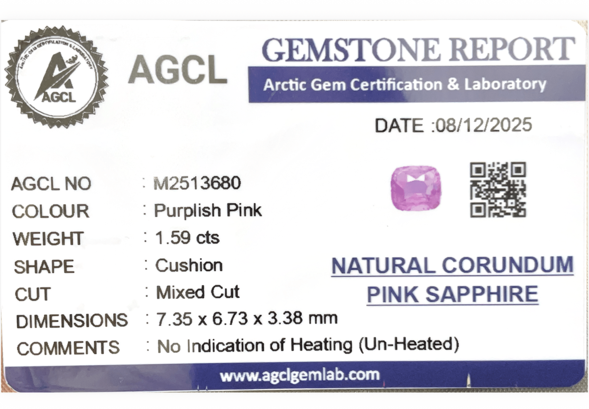 1.59cts Unheated Pink Sapphire - Benny's Gems Creations