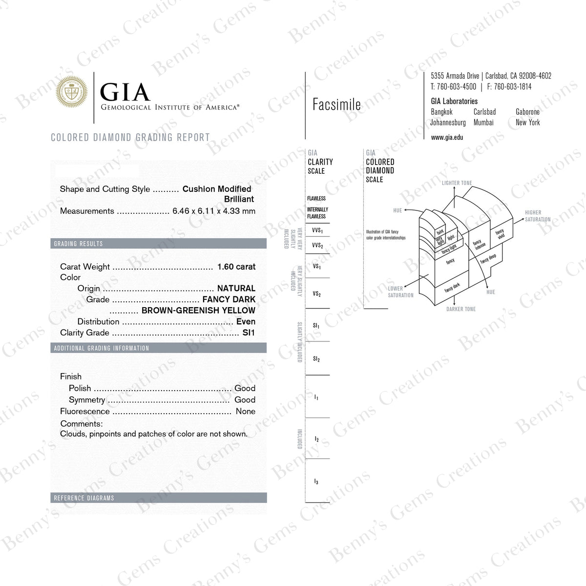 1.60CTS Fancy Dark Brown - Greenish Yellow Diamond - Benny's Gems Creations