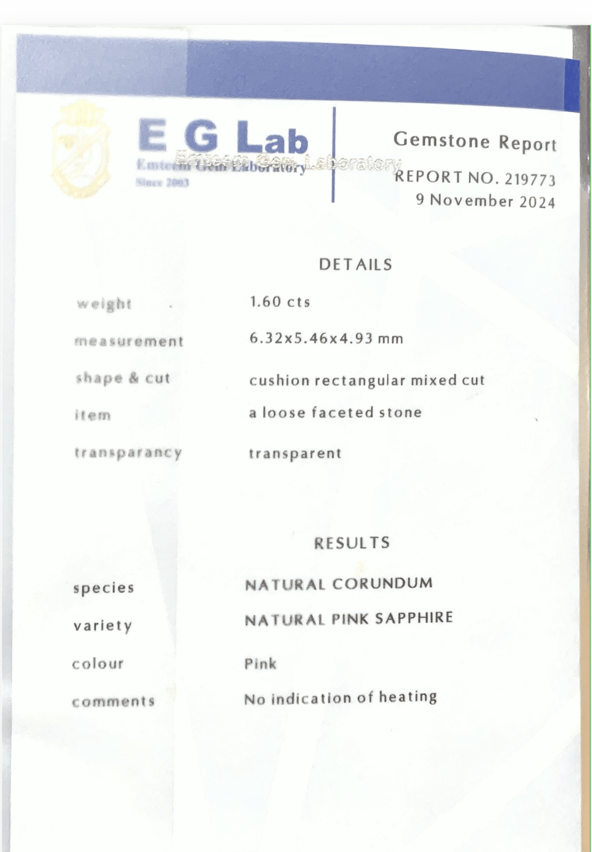 1.60CTS Unheated Pink Sapphire - Benny's Gems Creations