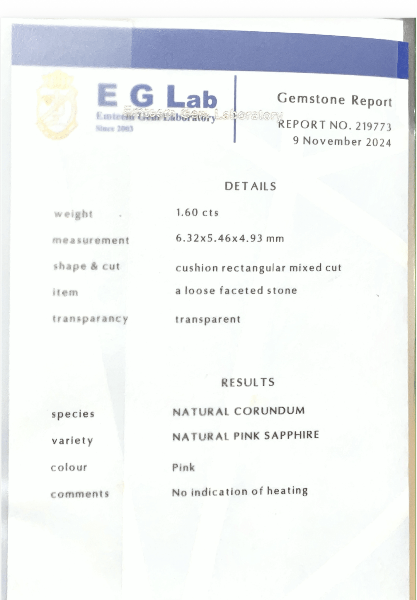 1.60CTS Unheated Pink Sapphire - Benny's Gems Creations