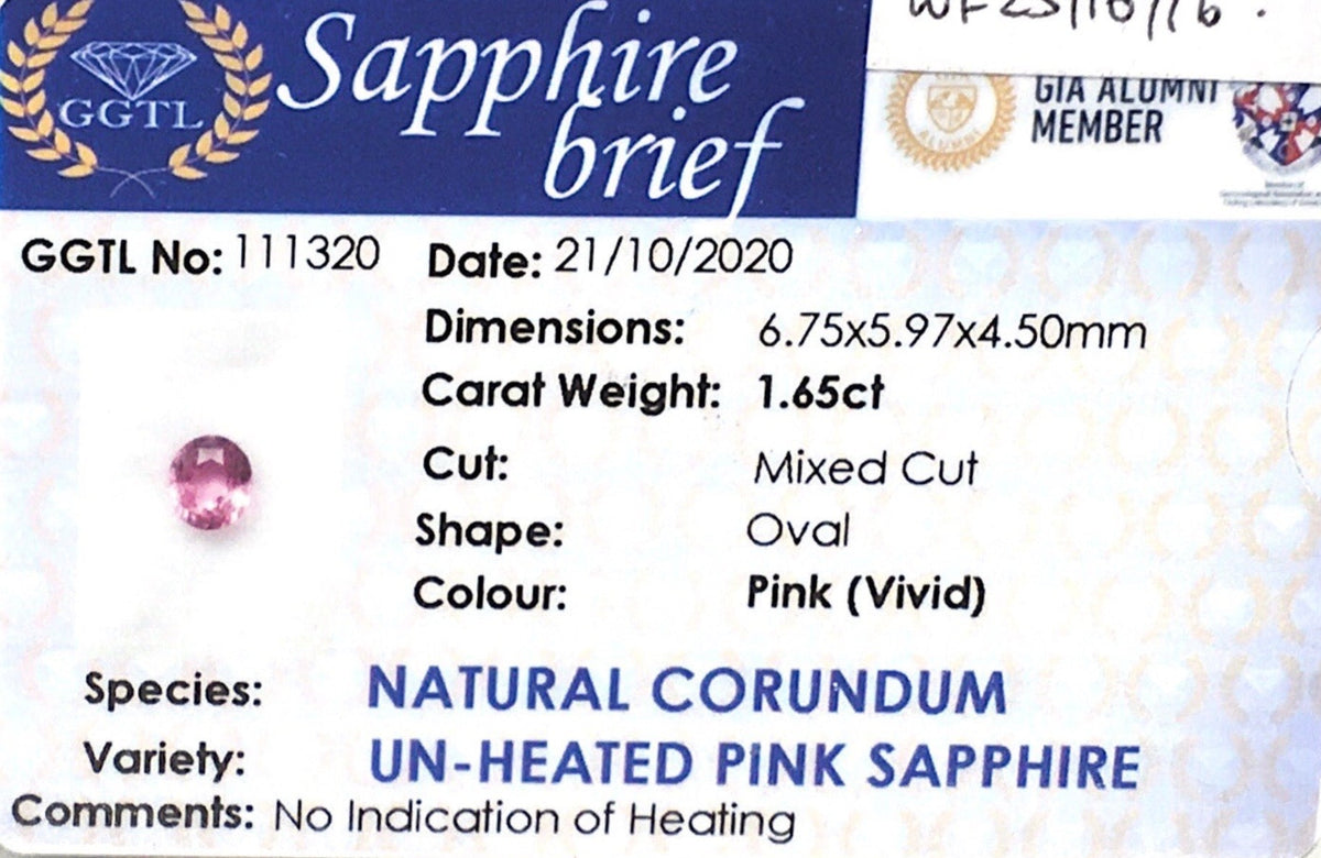 1.65CTS Unheated Vivid Pink Sapphire - Benny's Gems Creations