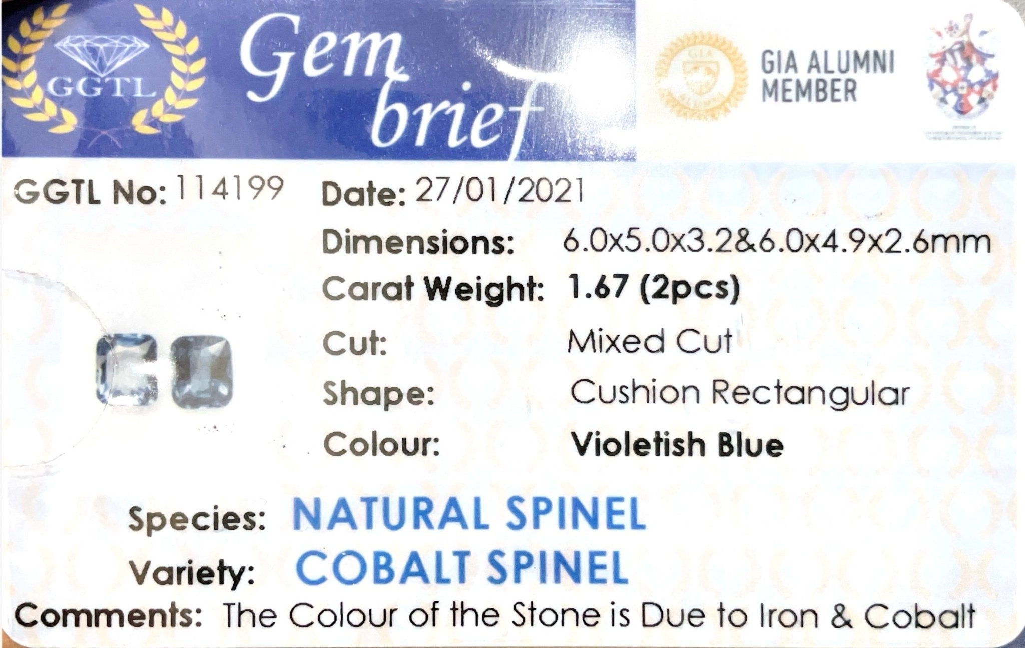 1.67CTS Violetish Blue Spinel Pair - Benny's Gems Creations