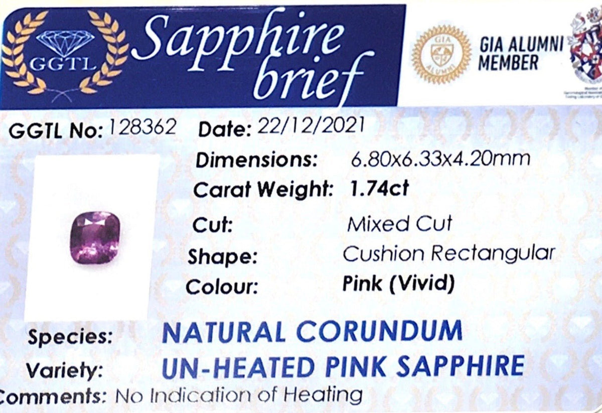 1.74CTS Unheated Pink Sapphire - Benny's Gems Creations