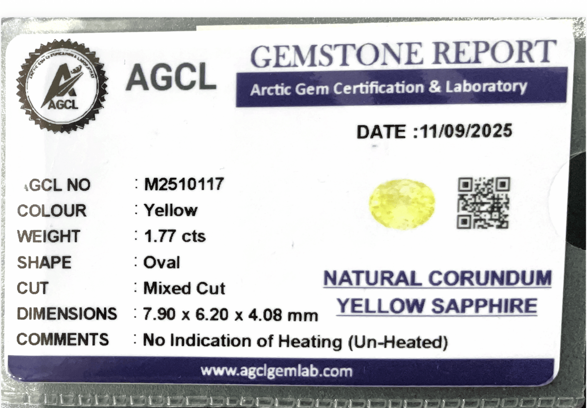 1.77Cts Unheated Yellow Sapphire - Benny's Gems Creations