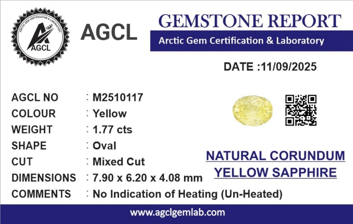1.77Cts Unheated Yellow Sapphire - Benny's Gems Creations