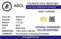 1.77Cts Unheated Yellow Sapphire - Benny's Gems Creations