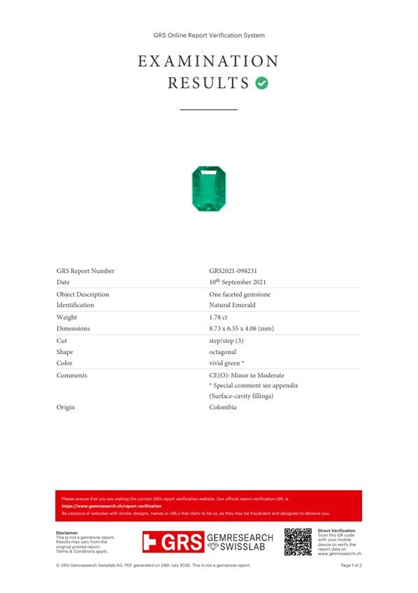 1.78cts Colombian Muzo Emerald - Benny's Gems Creations